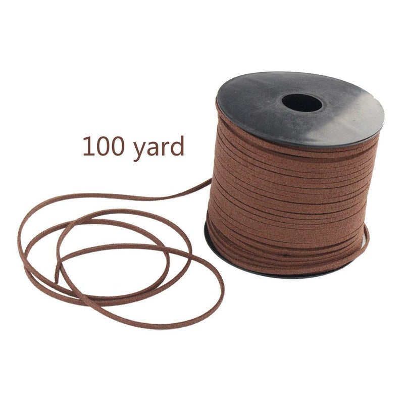 Wobe 100 Yards Suede Cord, Leather Cord 2.6mm x 1.5mm Suede Lace Faux Leather Cord with Roll Spool for Bracelet Necklace Beading DIY Handmade Crafts Thread (Coffee) - Image 2